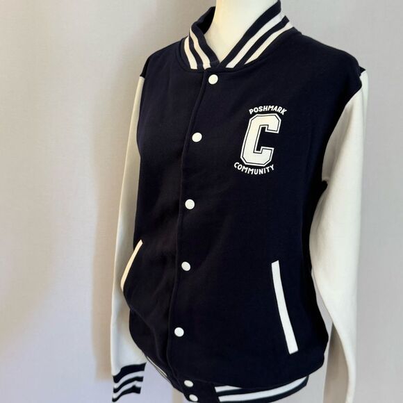 Poshmark Letterman Jacket Navy and White - Picture 2 of 7